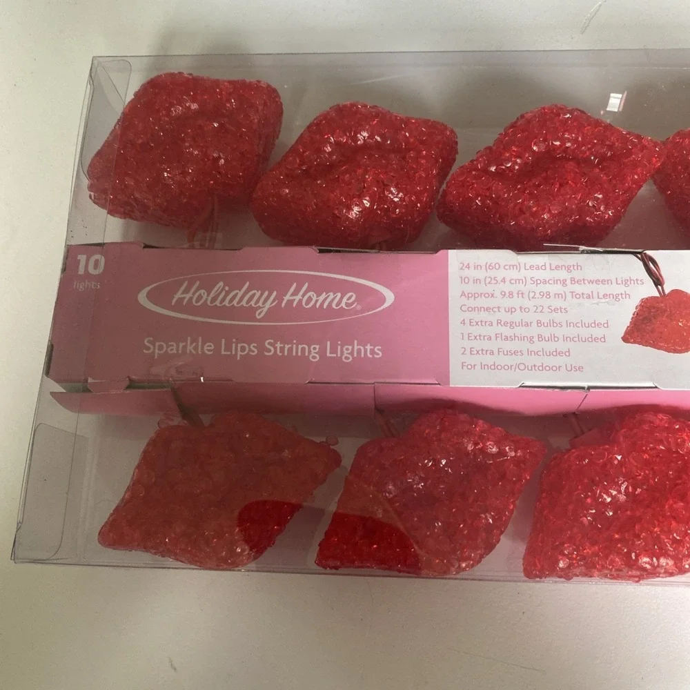 Valentine's Day Holiday Home 10 Red Sparkle Heart Shaped String Lights Set